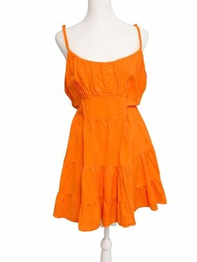 Sleeveless Orange Mini Dress with Tiered Skirt